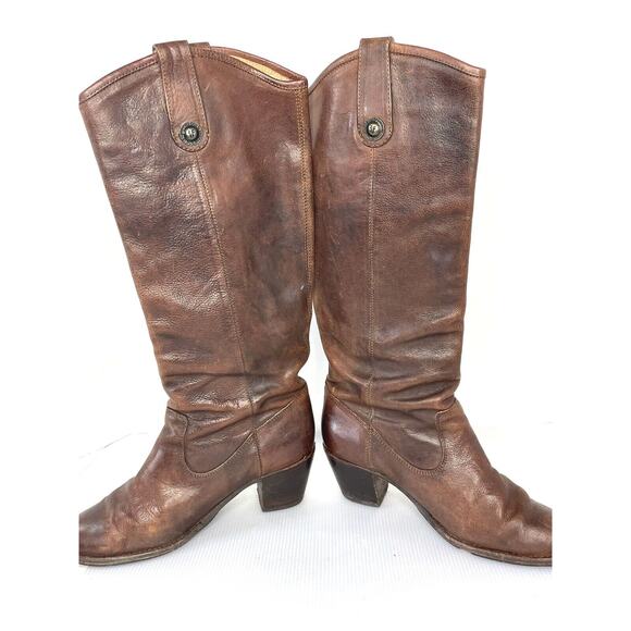 FRYE Women's 7 B Brown Leather Jackie Button Tall Western Riding Boots - Picture 10 of 14